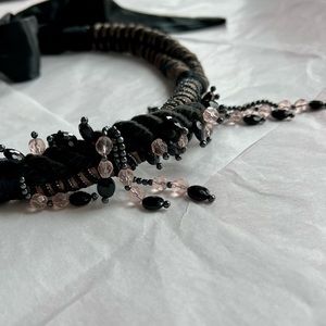 VTG 80s rope braided beaded belt satin tie headband